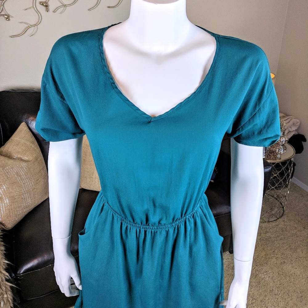 Lush Peacock Teal Elastic Waist Dress w/ Cutouts - Picture 2 of 8